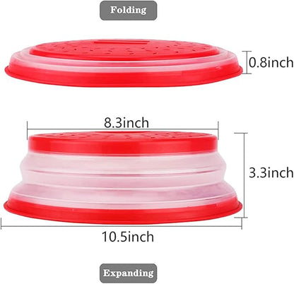 Collapsible Microwave Cover for Food Microwave Splatter Cover Fruit Drainer BPA-Free Dishwasher Safe 10.5 inch (GREY&RED - Image 7