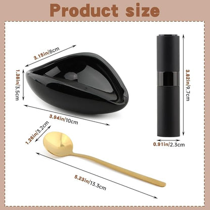 Coffee Bean Dosing Cup,Wood/Ceramic Coffee Dosing Tray Coffees Bean Weighing Tray Weigh Coffees Beans Container,with Spray Bottle Measuring Spoon For Coffe e Or Tea - Image 2