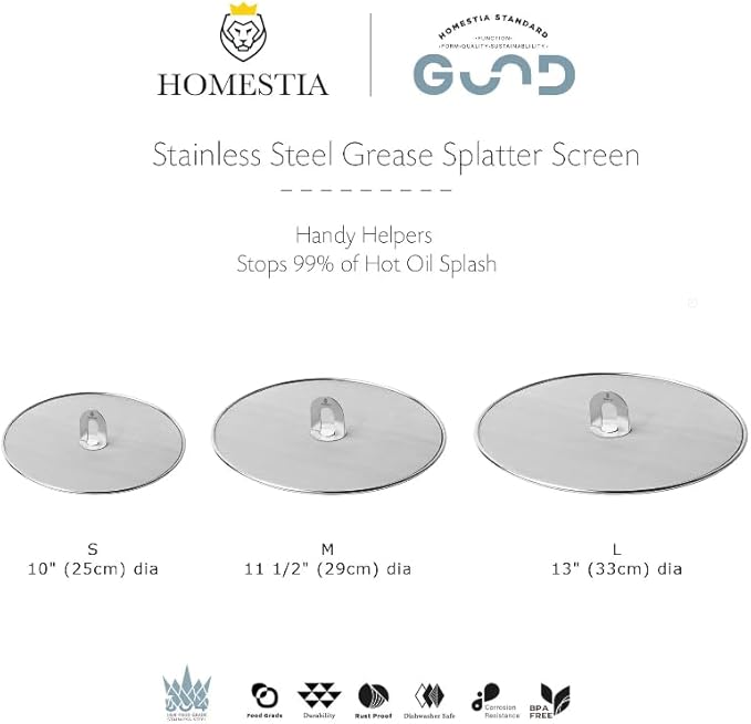 Homestia Splatter Screen for Cooking - Stainless Steel Grease Splatter Guard for Frying Pan, No Cooking Oil Mess No burns, Ultra Fine Mesh Lids Set of 3 (10'', 11.5'' 13'') - Image 9