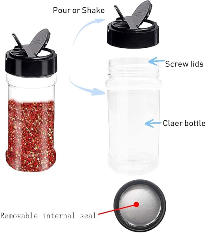 16 PCS 3.5oz Plastic Seasoning Containers with Black Screw Lids to Pour or Shake,Portable Empty Clear Spice Jars,Storage Seasoning Containers for Spice,Powders,Peppers - Image 3