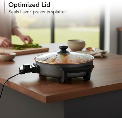 OVENTE 11.5-Inch Electric Skillet & Frying Pan, 1400W Nonstick Cooking Pan with Adjustable Temperature Control, Tempered Glass Lid with Steam Vent, Cool-Touch Handles, Easy-Clean Copper SK11112CO - Image 3