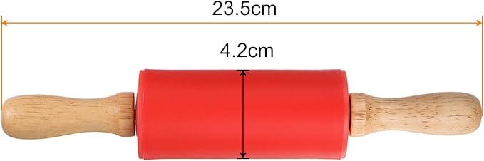 HARFINGTON Silicone Rolling Pins for Baking 9 Inch Wooden Handle Non Stick Rolling Pin Small Roller Playdough Rolling Pins for Dough Pizza Pastry Fondant Kitchen, Red
