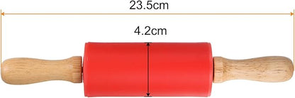 HARFINGTON Silicone Rolling Pins for Baking 9 Inch Wooden Handle Non Stick Rolling Pin Small Roller Playdough Rolling Pins for Dough Pizza Pastry Fondant Kitchen, Red