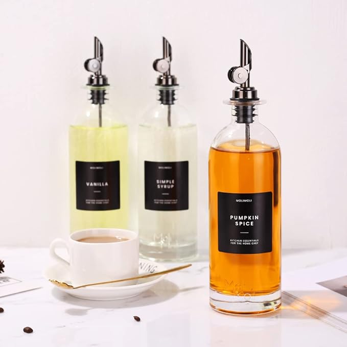 Molimoli Oil and Vinegar Dispenser with Metal Pour Spout, Weighted Pourer, Glass Bottle Dispenser for Kitchen, Olive Oil Cruet, Glass Olive Oil Bottle | 500ml, Set of 2 - Image 6