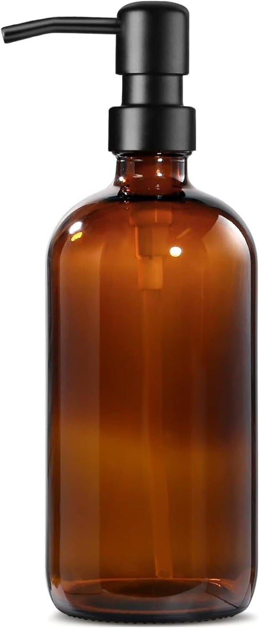 GMISUN Amber Glass Soap Dispenser, 1 Pack Dish Soap Dispensers for Kitchen with Rustproof Stainless Steel Pump, 17 Fl Oz Bathroom Hand Soap Dispenser, Brown Liquid Dishwashing Dispensers Bottle by GMISUN