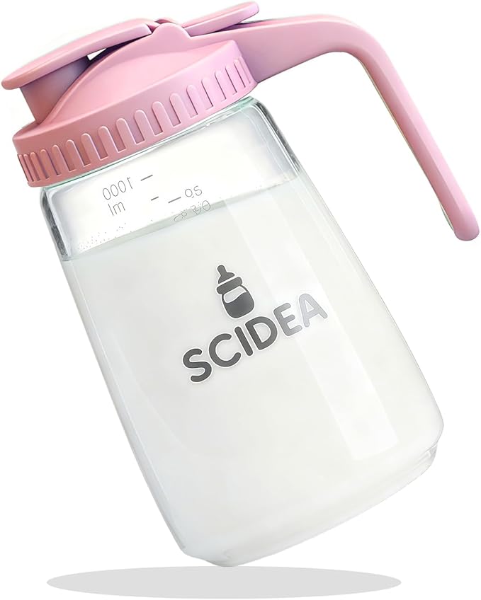 32oz Glass Pitcher with Lid, Heat & Cold Resistant, Leak-Proof Wide-Mouth Milk Fridge Storage Container, High borosilicate glass, Mason jar for Coffee, Iced tea, Milk, Food Storage, Pink by Scidea