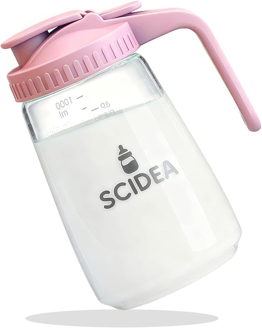 32oz Glass Pitcher with Lid, Heat & Cold Resistant, Leak-Proof Wide-Mouth Milk Fridge Storage Container, High borosilicate glass, Mason jar for Coffee, Iced tea, Milk, Food Storage, Pink by Scidea