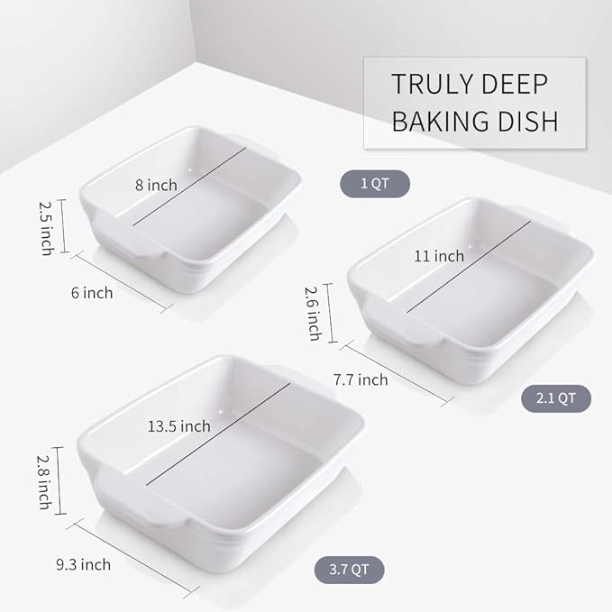 KOOV Bakeware Set, Ceramic Baking Dish Set, Rectangular Casserole Dish Set, lasagna Pan, Baking Pans Set for Cooking, Cake Dinner, Kitchen, 9 x 13 Inches, 3-Piece (Set of 3, White) - Image 3