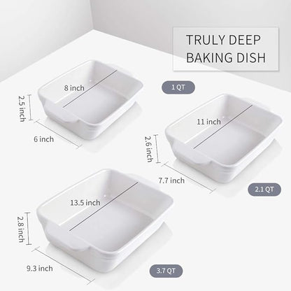 KOOV Bakeware Set, Ceramic Baking Dish Set, Rectangular Casserole Dish Set, lasagna Pan, Baking Pans Set for Cooking, Cake Dinner, Kitchen, 9 x 13 Inches, 3-Piece (Set of 3, White) - Image 3