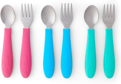Elk and Friends Kids Silverware with Silicone Handle | Childrens Safe Flatware | Toddler Utensils | Baby Spoons + Forks | Stainless Steel Cutlery | Dishwasher Safe | 6 Pieces by ElkandFriends