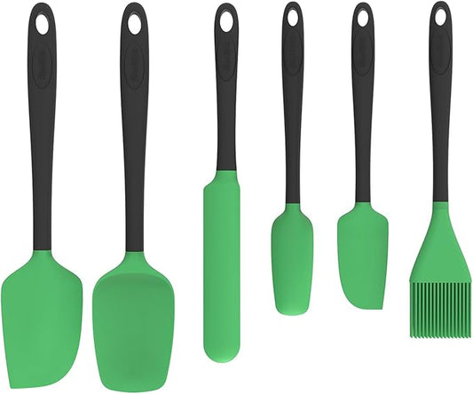 Silicone Spatula Set, 6 Pieces Food Grade Kitchen Utensils with Silicone Brush Heat Resistant Dishwasher Safe BPA-free Rubber Spatula for Scraping, Baking, Cooking, Mixing (Green)