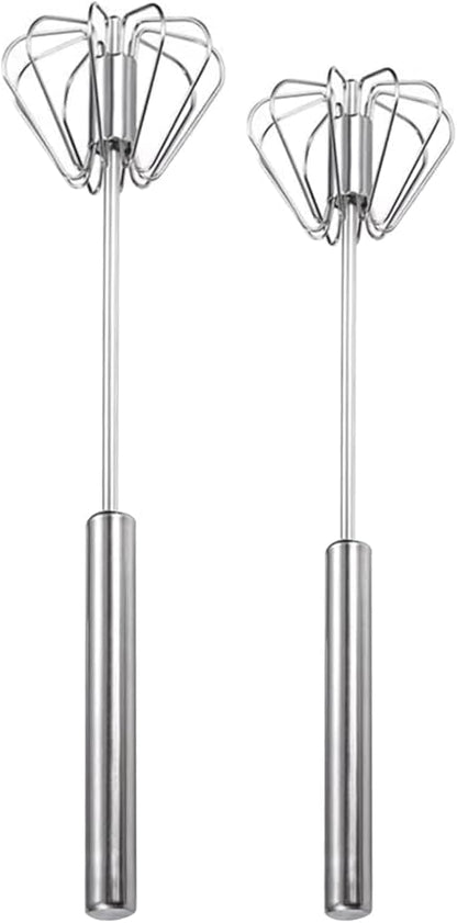 Semi-automatic Whisk, Stainless Steel Egg Beater, Versatile Milk Frother, Hand Push Rotary Whisks Mixer Stirrer for Blending, Whisking, Beating & Stirring (Silver 12+14in)