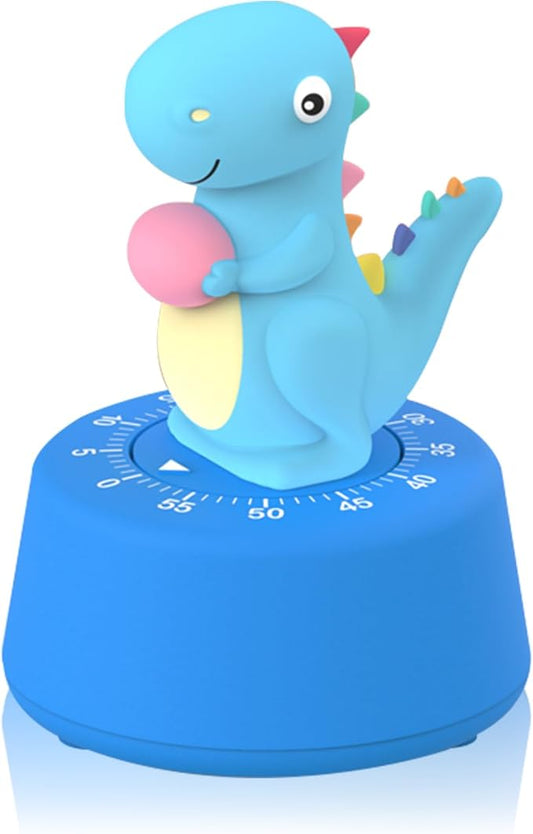 ELE DEPI 60 Minutes Mechanical Kitchen Timer,Cute Dinosaur Timer for Kids,Wind Up Egg Timer for Cooking,Reading,Classroom and Do Sports. (Sky Blue)