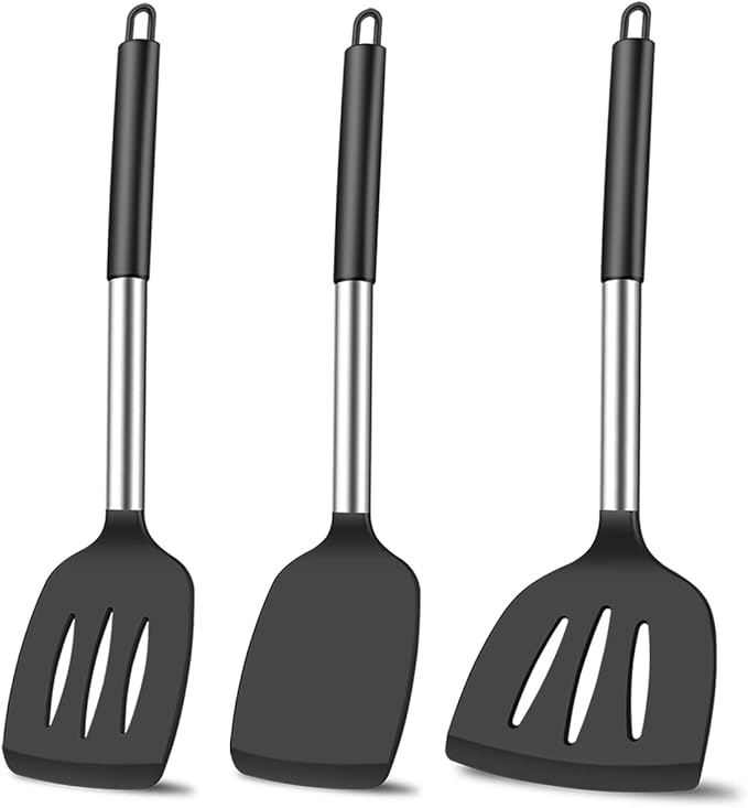 KLAQQED 3Pcs Silicone Spatula Set Heat Resistant Spatulas for Nonstick Cookware Fish Turner Plastic Spatulas Rubber Wok Spatula, Long Large Spatula Silicone Cooking Use Kitchen Utensils Set by KLAQQEDBrand