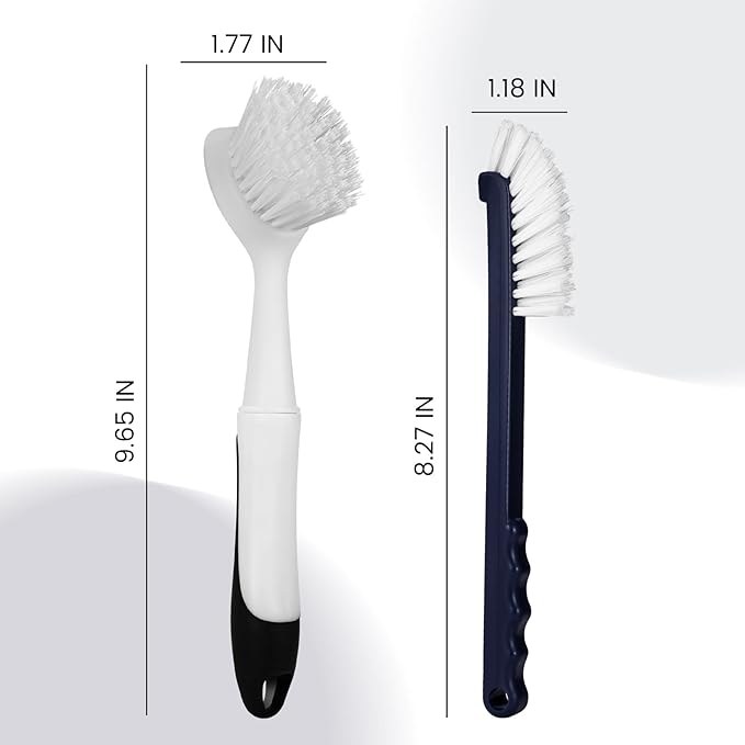 Dish Brush with Handle, 2 Pack Dish Scrub Brush with Built-in Scraper and 2 Pack Grout Brush, Kitchen Brushes for Dishes,Pots, Pans and Sinks - Image 2