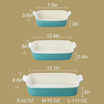 Sweejar Baking Pans Set, Ceramic 9x13 Baking Dish with Handle, Rectangular Casserole Dishes for Oven, Bakeware Sets of 3, Durable Lasagna Pan Deep for Kitchen, Banquet, Wedding Gift(Beige) - Image 3