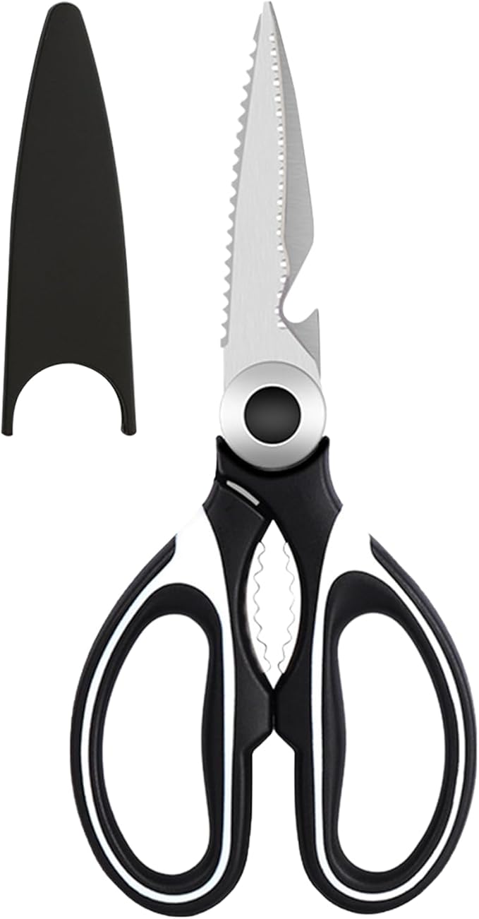 NileHome Kitchen Scissors, Stainless Steel Scissors All Purpose Heavy Duty, Kitchen Scissors for Food Dishwasher Safe, Kitchen Shears for Kitchen Meat Chicken Fish Poultry Herb Bread (Black White) by NileHome