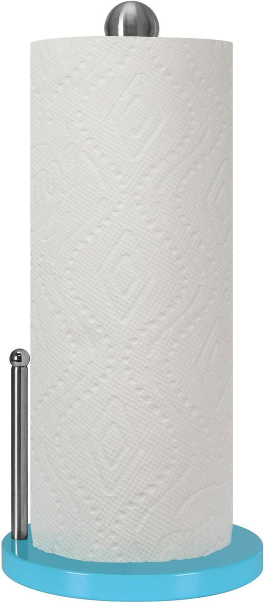 Blue Donuts Paper Towel Holder Countertop with Weighted Base - Easy One-Handed Tear Paper Towel Holder, Modern Paper Towel Holder, Turquoise Paper Towel Dispenser Countertop