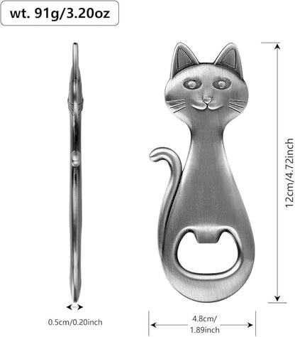 Cat Beer Bottle Opener, Cat Gifts for Cat Lovers, Kitty Beer Opener, Birthday Gifts, Christmas Gifts for Women Men, Silver with Bag
