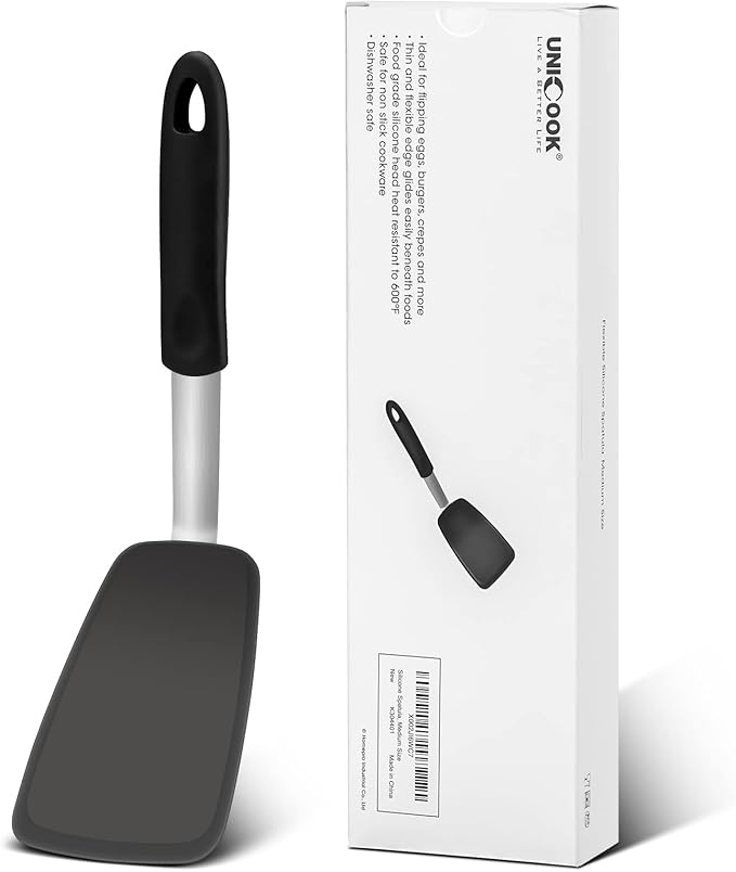 Unicook Flexible Silicone Spatula, 600°F Heat Resistant Silicone Turner for Nonstick Cookware, Essential Kitchen Cooking Utensil, Ideal for Flipping Eggs, Pancake, Burgers, Crepes and More, Medium by UNICOOK
