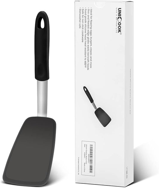 Unicook Flexible Silicone Spatula, 600°F Heat Resistant Silicone Turner for Nonstick Cookware, Essential Kitchen Cooking Utensil, Ideal for Flipping Eggs, Pancake, Burgers, Crepes and More, Medium by UNICOOK