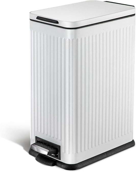 Home Zone Living 4 Gallon Kitchen Trash Can with Soft-Closing Lid and Step Pedal, Stainless Steel with Slim Ribbed Design for Home and Office, White, 17 Liters by HomeZoneLiving