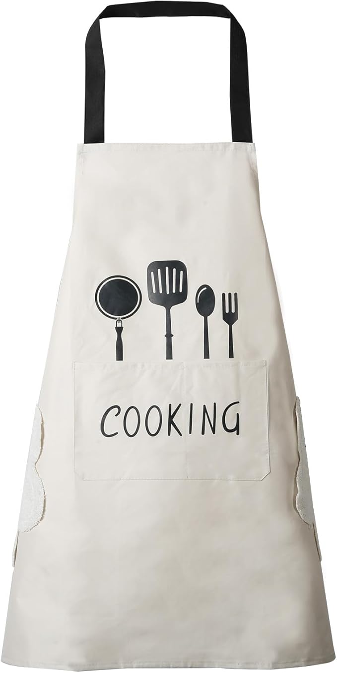DILLMAN Women Kitchen Apron with Hand Wipe Pockets，Big Pocket,Hand-wiping, Waterproof for Cooking Baking