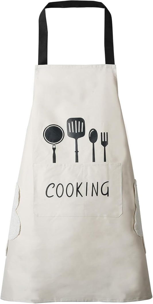 DILLMAN Women Kitchen Apron with Hand Wipe Pockets，Big Pocket,Hand-wiping, Waterproof for Cooking Baking
