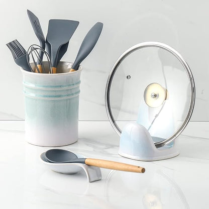 Nihow Pot Lid Holder: Stable Ceramic Pan Lid Holder for Kitchen Counter Decor/Counter top/Stove Top- Heat Resistant & Dishwasher Safe - Elegant White & Green (1 PC) - Image 7