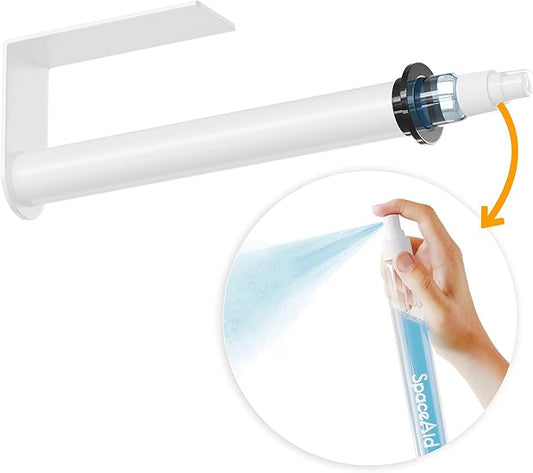 SpaceAid SprayNeat Paper Towel Holder with Spray Bottle, Under Cabinet Paper Towels Holders with Sprayer Inside Center, Hanging Wall Mount Papertowels Roller for Kitchen and Bathroom (White)