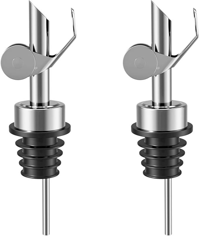 Olive Oil Dispenser Spout, Weighted Liquor Pour Spout, Syrup Dispenser Spout, Stainless Steel Automatic Pour Spouts for Liquor Bottles, Oil Bottles, Vinegar, Syrup and Alcohol 2 Pack Sliver