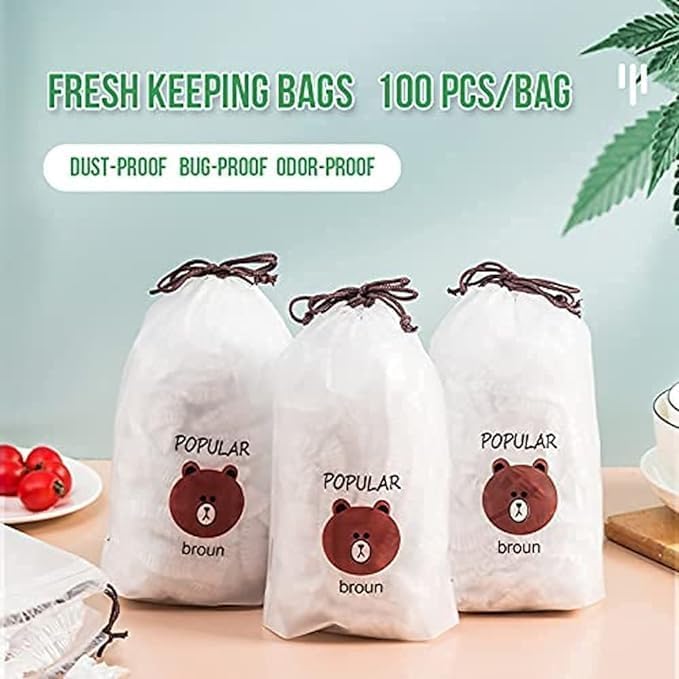 Fresh Keeping Bags, Plastic Sealing Bags Food Cover, Universal Kitchen Wrap Seal Fresh Keeping Caps Fresh Keeping Bags Covers,Plastic Stretchable Food Covers for Leftover And Meal Prep (100PCS) - Image 2