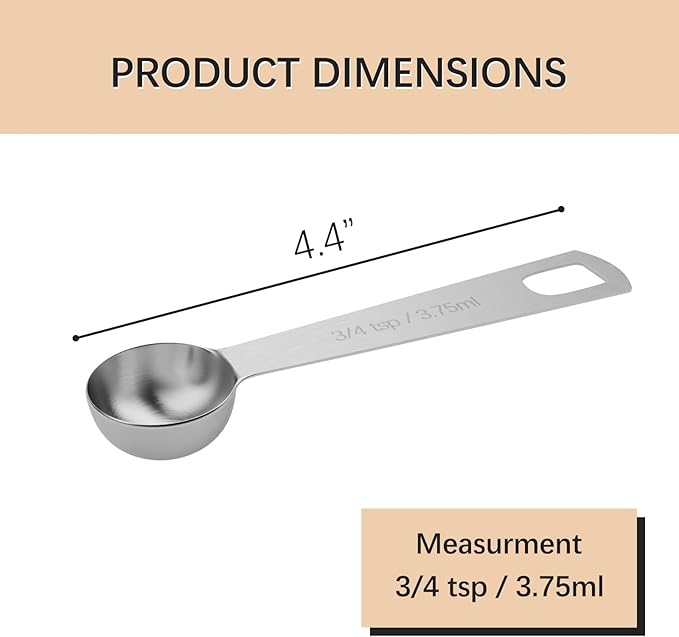 2PCS 3/4tsp (1/4tbsp, 1/8oz, 3.75ml) Single Measuring Spoon, Stainless Steel Individual Teaspoons Only - Image 2