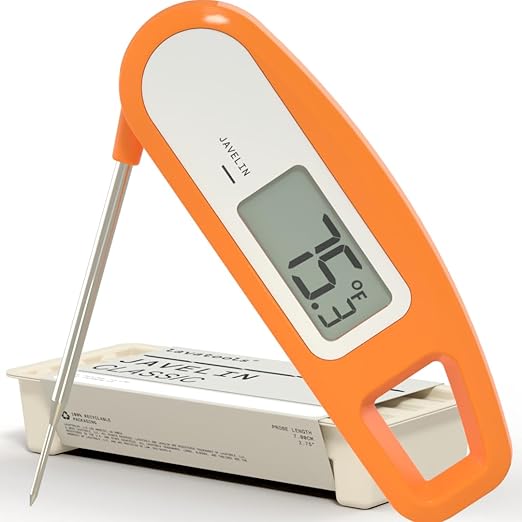 Lavatools Javelin® Ultra-Fast 3-Second Digital Instant Read Meat Thermometer for Grill and Cooking, 2.75" Probe, Compact Foldable Design, Large Display, IP65 Water Resistant, NSF Certified – Tangerine by Lavatools