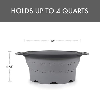 Dexas 10" Collapsible Silicone Colander in Cool Grey, Kitchen Strainer with Handles, 15.1 Cup Capacity | BPA-Free, Heat-Resistant, Space-Saving Kitchen Tool - Image 3