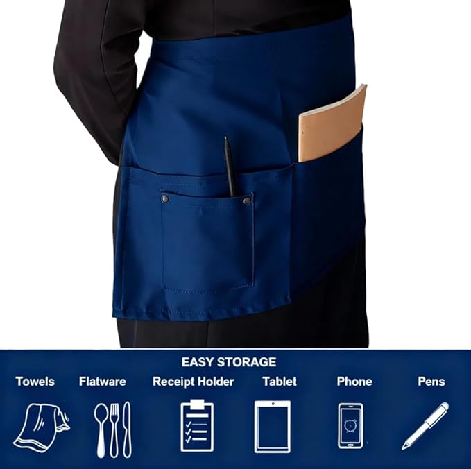 TiwerlfeServer Waist Aprons with 5 Pockets - 11.5 Inch Waterdrop & Oil Resistant Waitress Waiter Half Apron