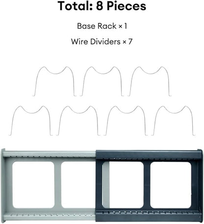 Pot and Pan Organizer Rack for Cabinet - Expandable 12" to 22" Kitchen Cabinet Organizer with 7 Dividers, Heavy-Duty ABS Base for Lids, Cutting Boards, Bakeware, Cookware Storage, Grey