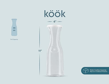 Kook Glass Carafe, Mimosa Bar Supplies, Carafe Pitchers with Lid, Glass Water Pitcher, Drink Dispensers for Parties, Tea, Wine, and Juice, Plastic Lids, Dishwasher Safe, 35 oz (set of 4) - Image 8
