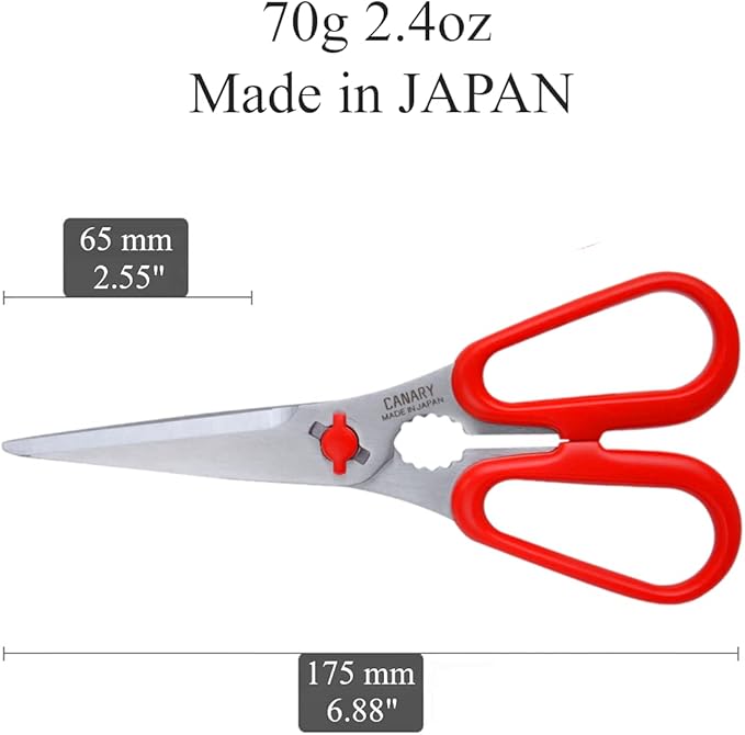 CANARY Japanese Food Scissors 6.8" Small Lightweight, Made in JAPAN, Dishwasher Safe Come Apart Blade, Easy Clean Kitchen Shears with Removable Blades, Rust Resistant Japanese Stainless Steel, Red - Image 2