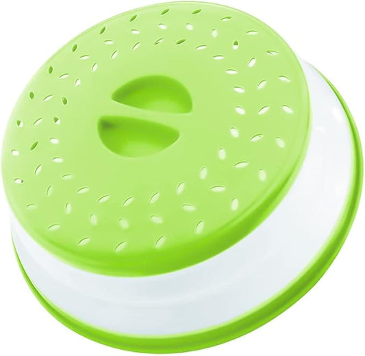 Collapsible Microwave Splatter Cover, Microwave Plate Cover With Steam Vent，BPA-Free Silicone & Plastic (green, 10.5IN)