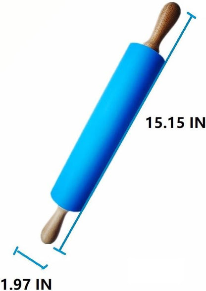 Silicone Rolling Pin with Wooden Handle - Non Stick Surface Dough Roller-roller pins for baking Pastry,Pizza,Fondant,Tortilla, Bread Crus& Christmas Cookies Supplies Gift for Home Bakers. - Image 5