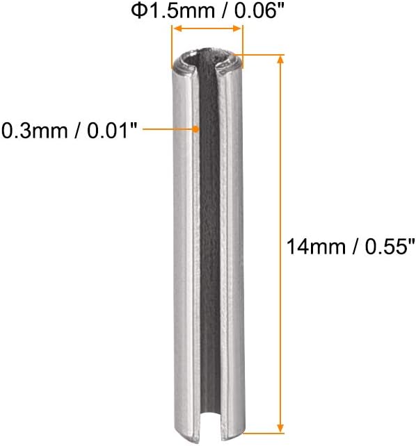 uxcell Slotted Spring Pin - M1.5 x 14mm 304 Stainless Steel Split Spring Roll Dowel Pins Plain Finish 20Pcs