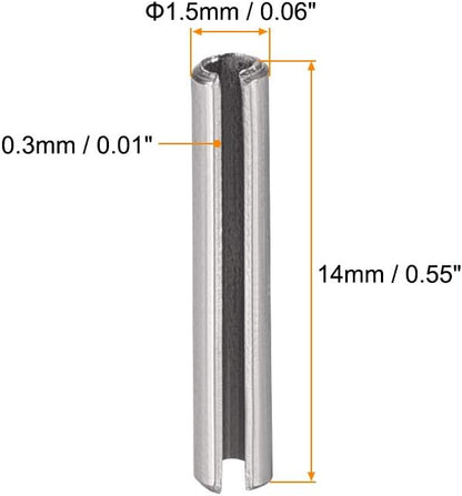 uxcell Slotted Spring Pin - M1.5 x 14mm 304 Stainless Steel Split Spring Roll Dowel Pins Plain Finish 20Pcs