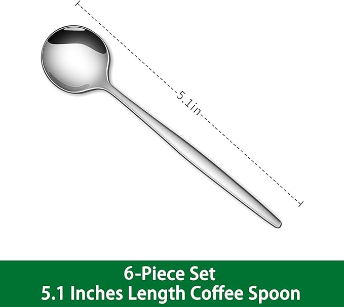 5.1 Inches Stainless Steel Coffee & Tea Spoon,6-Piece Cute Mini Spoons For Dessert,Small Espresso Spoons For Dessert,Cute Tiny Spoon - Image 2