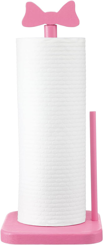Leinuosen Pink Bow Paper Towel Holder Coquettish Cute Bow Wooden Paper Towel Holder Pink Bathroom Countertop Accessories Kitchen Roll Stand Organizer Standing Apartment Decor Housewarming Gift