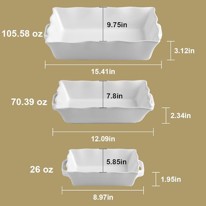 Sweejar Casserole Dishes for Oven, Ceramic Bakeware Set of 3, Rectangular Baking dish with Handles, Wave Edge Lasagna Pan Deep for Cooking, Cake, Dinner, Banquet and Daily Use (Navy) - Image 2