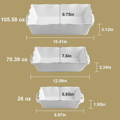 Sweejar Casserole Dishes for Oven, Ceramic Bakeware Set of 3, Rectangular Baking dish with Handles, Wave Edge Lasagna Pan Deep for Cooking, Cake, Dinner, Banquet and Daily Use (Navy) - Image 2