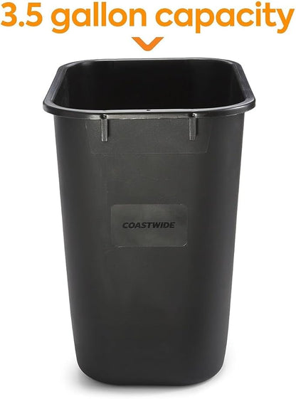 COASTWIDE Professional™ Indoor Trash Can Without Lid, Black Soft Molded Plastic, 3.5 Gallon, 2/Pack