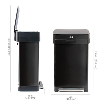Clorox 13 Gallon Trash Can - 50L Kitchen Trash Can with Wide Step Pedal - Rectangular Black Stainless Garbage Bin with Hinged Rim and Odor Protection - Image 8
