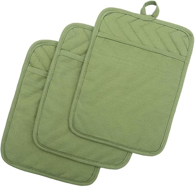 Anyi Heat Resistant Pot Holders, Cotton Hot Pads for Counter & Table, Green with Pocket by Unknown